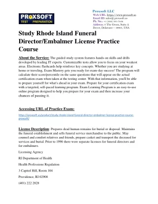 Study Rhode Island Funeral Director/Embalmer License Practice Course